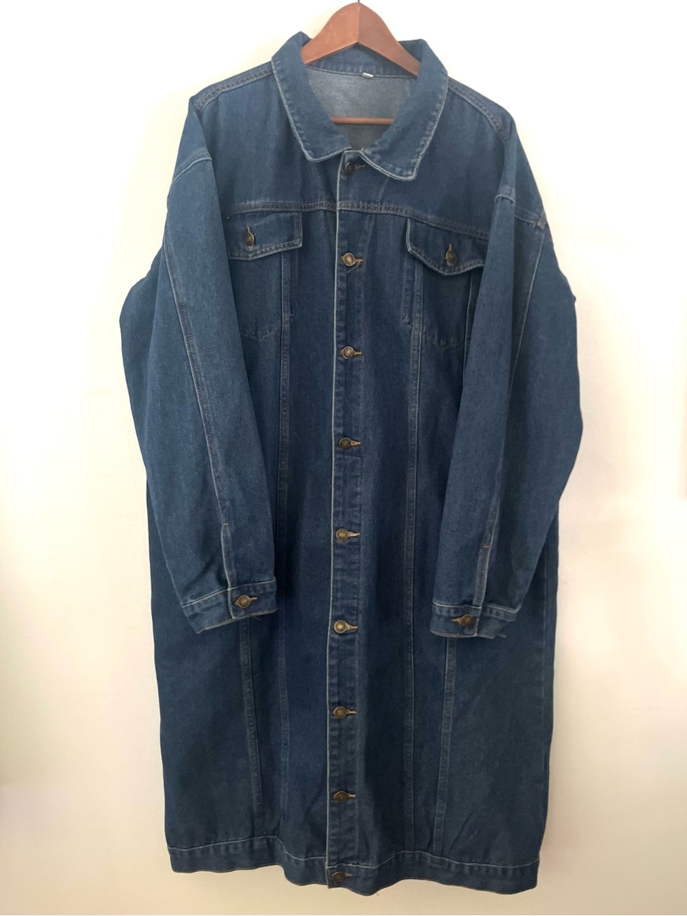 Plus Size Extra Long Denim Trench Coat Blue Size 3X Pockets Unbranded